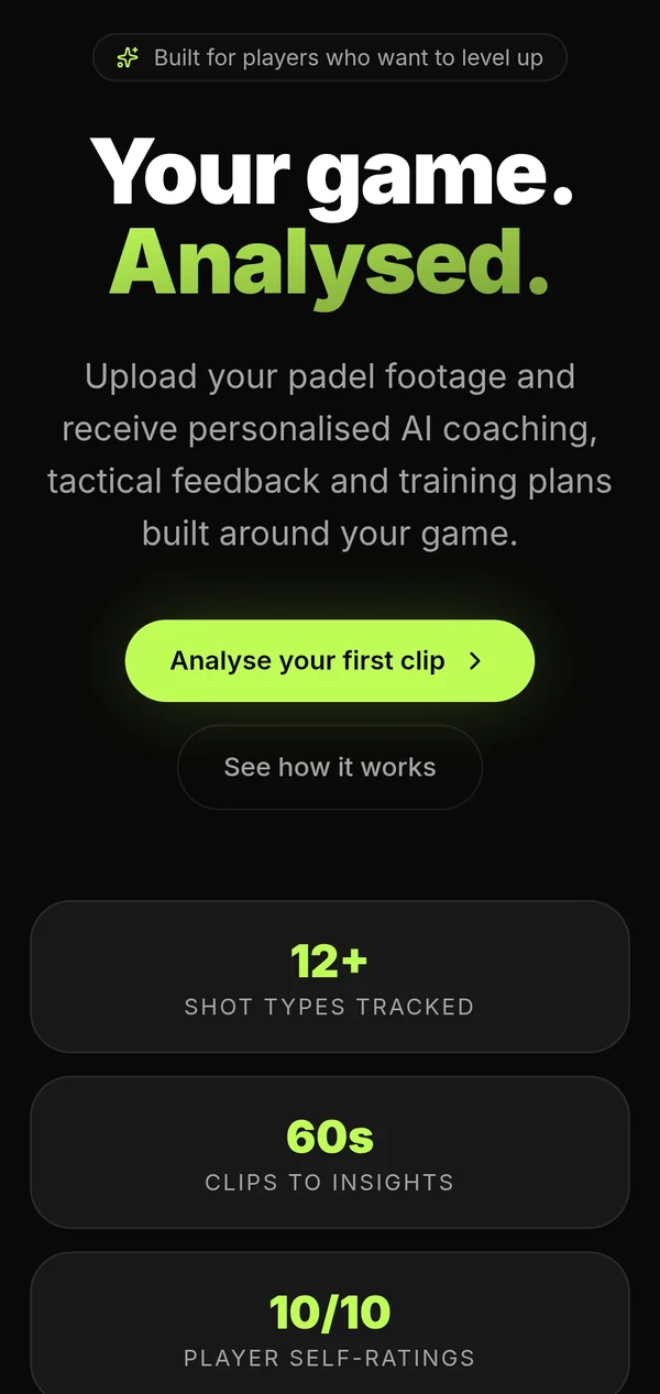 Padel iQ on mobile — homepage