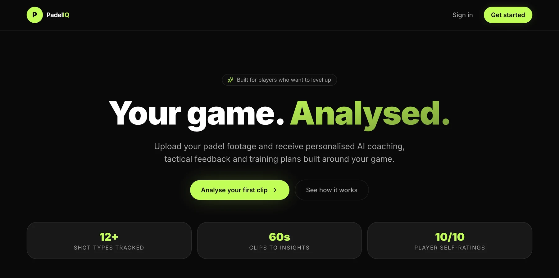 Padel iQ web app — homepage hero